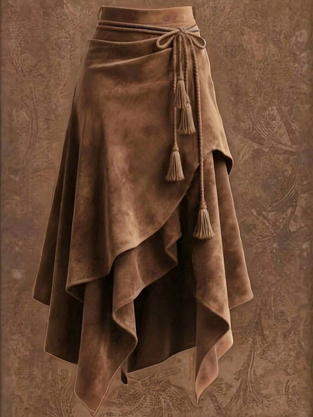 Brown Casual Women's High Waist Asymmetrical Midi Skirt